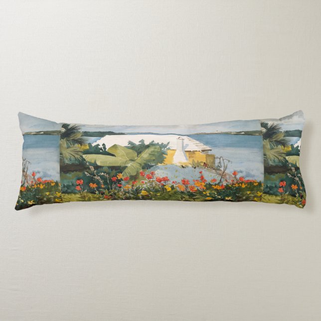 Winslow Homer Flower Garden and Bungalow Bermuda Body Pillow (Front)