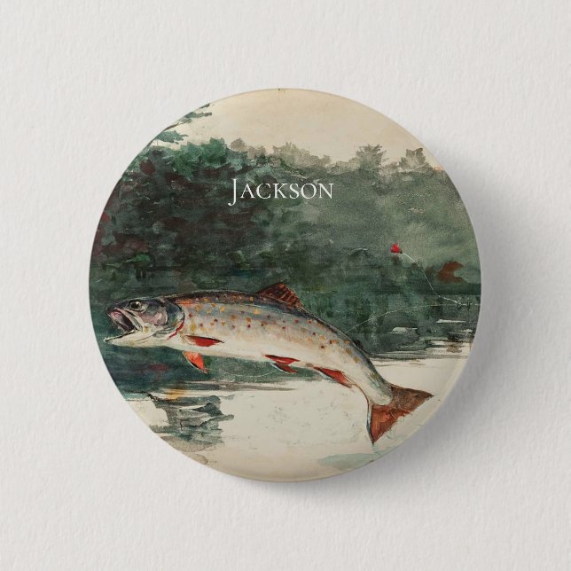 Winslow Homer Leaping Trout 2 Inch Round Button (Front)