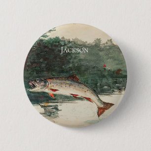Winslow Homer Leaping Trout 2 Inch Round Button