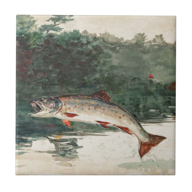 Winslow Homer Leaping Trout Tile (Front)