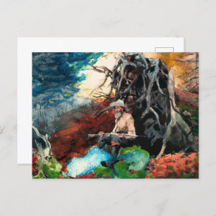 Winslow Homer painting, Campfire, Adirondacks, Postcard