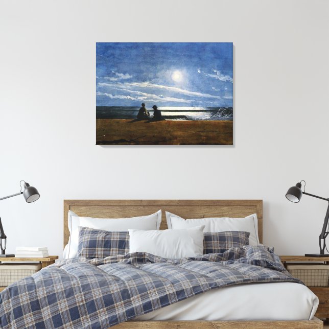 Winslow Homer watercolor, Moonlight, Canvas Print (Insitu(Bedroom))