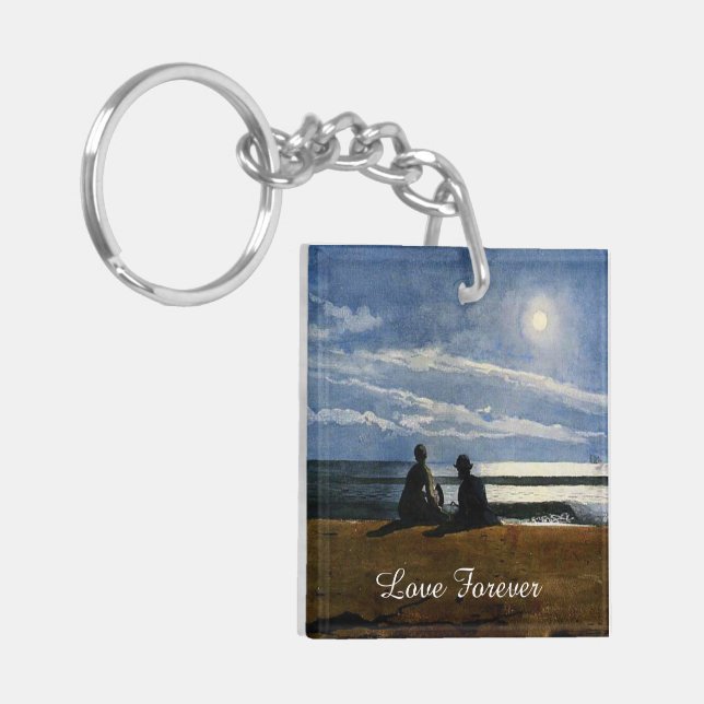 Winslow Homer watercolor, Moonlight, Love Forever, Keychain (Front Left)
