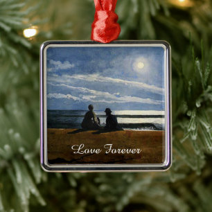 Winslow Homer watercolor, Moonlight, Love Forever, Metal Ornament