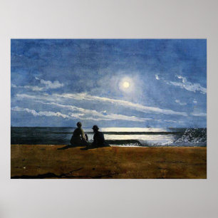 Winslow Homer watercolor, Moonlight Poster