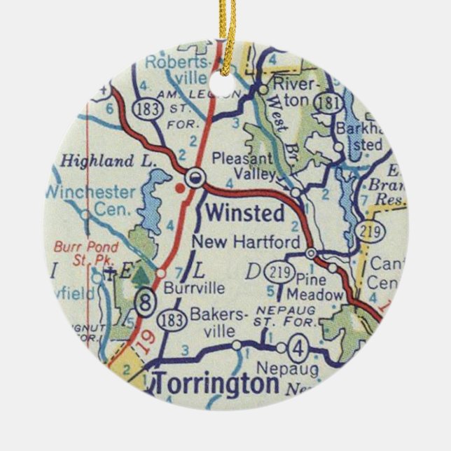 Winsted CT Vintage Map Ceramic Ornament (Front)
