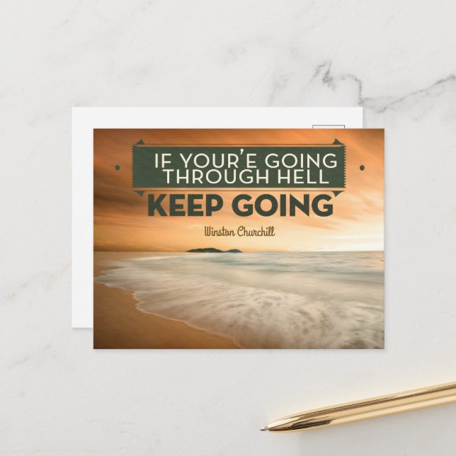 Winston Churchill Inspirational Quote "Keep going" Postcard (Front/Back In Situ)