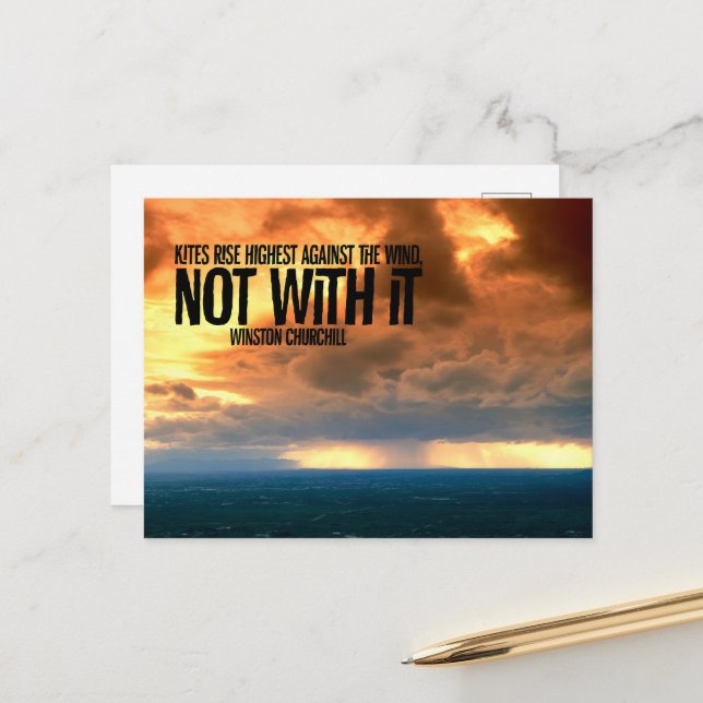 Winston Churchill Inspirational Quote "Kites" Postcard (Front/Back In Situ)