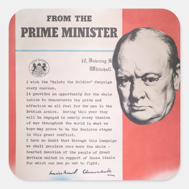 Winston Churchill, Reprint of British WW2 poster Square Sticker (Front)