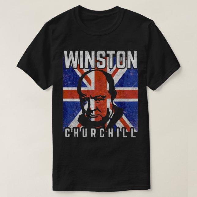  Winston Churchill Retro UK flag T-Shirt (Design Front)