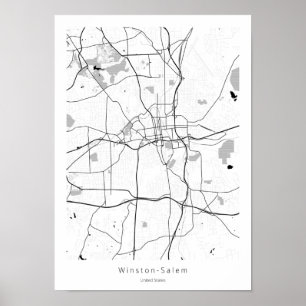 Winston-Salem Modern Minimal Simple Abstract Map Poster