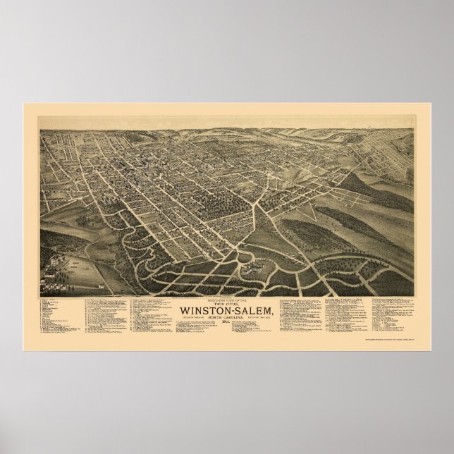 Winston-Salem, NC Panoramic Map - 1891 Poster (Front)