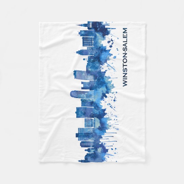Winston-Salem North Carolina Skyline Blue Fleece Blanket (Front)
