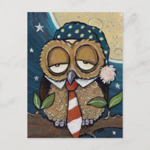 Winston   Sleepy Business Owl Art Postcard
