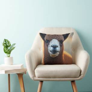 Winston The Brown Alpaca, Throw Pillow
