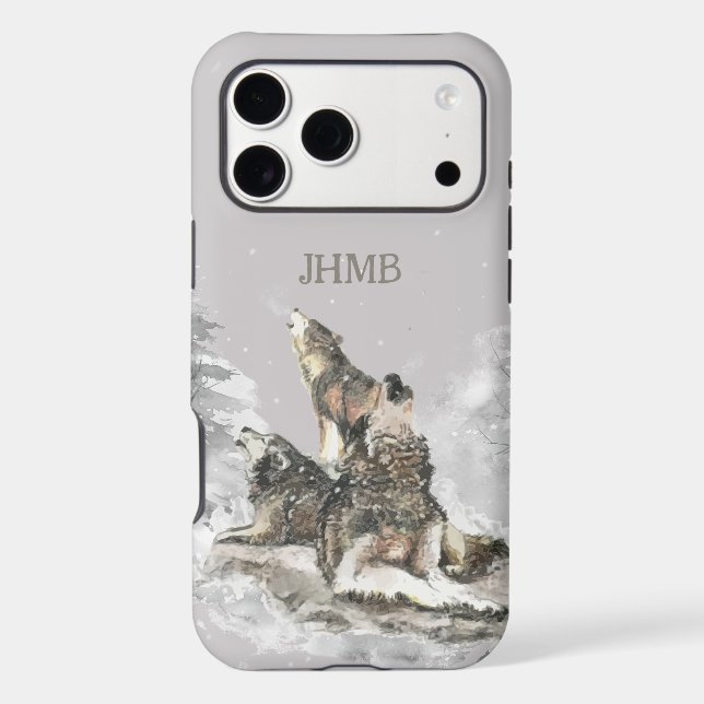 Winter 3 Wolves Howling Animal Art Custom Initials (Back)