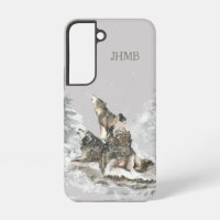 Winter 3 Wolves Howling Animal Art Custom Initials