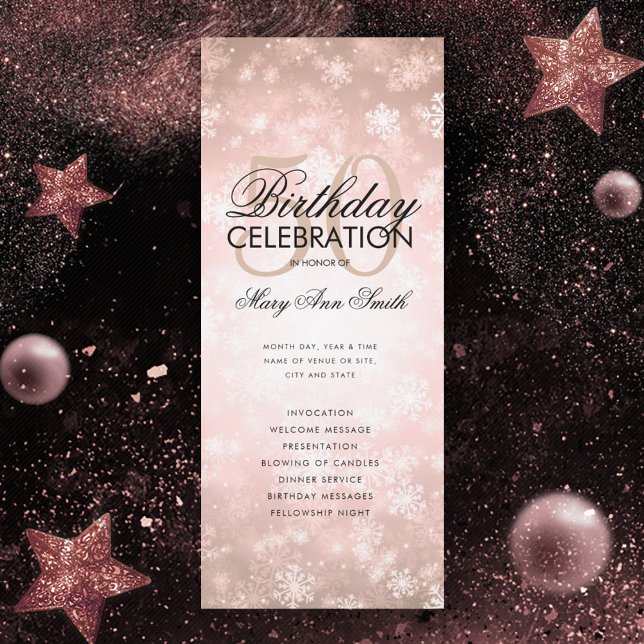 Winter 50 Birthday Program Rose Gold  Menu (Creator Uploaded)