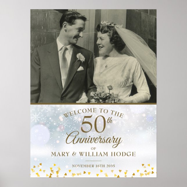 Winter 50th Anniversary Wedding Photo Welcome Sign (Front)