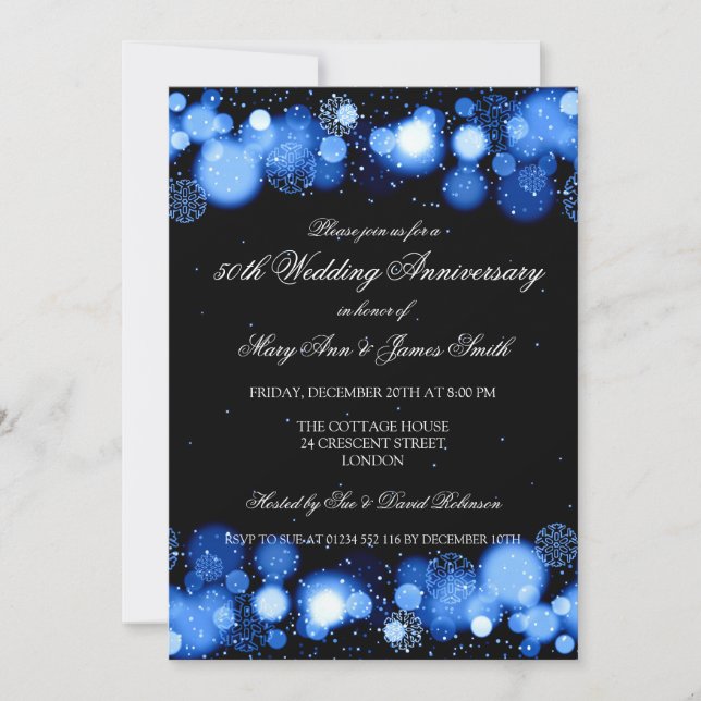 Winter 50th Wedding Anniversary Blue Invitation (Front)