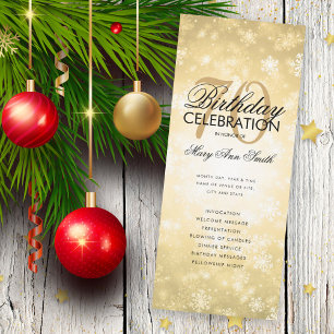 Winter 70th Birthday Program Gold Wonderland Menu