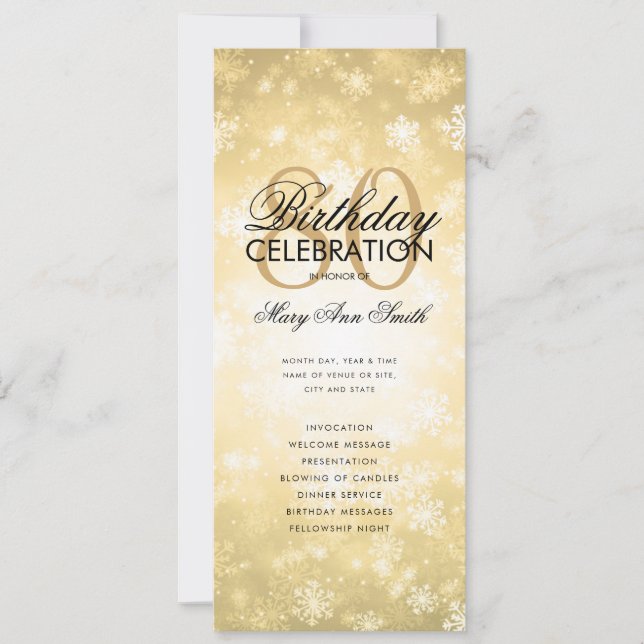 Winter 80th Birthday Program Gold Wonderland Menu (Front)