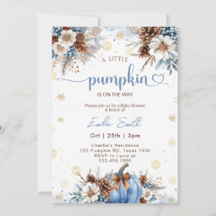 Winter a Little Pumpkin Blue  Baby Shower  Invitation