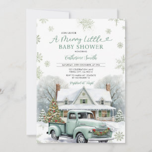 Winter A Merry Little Baby Shower Truck Snowflakes Invitation