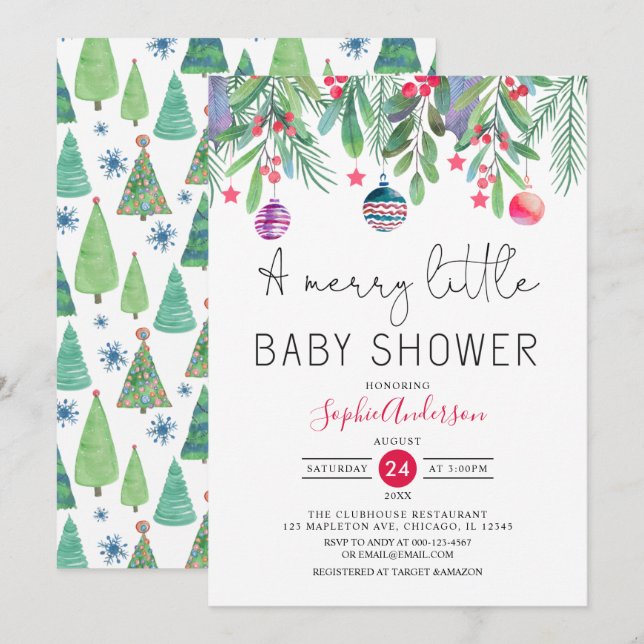 Winter A Merry Little Christmas Baby Shower Invitation (Front/Back)