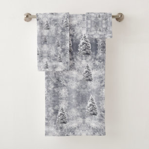Winter Abstract Tree Grey Holiday  Bath Towel Set