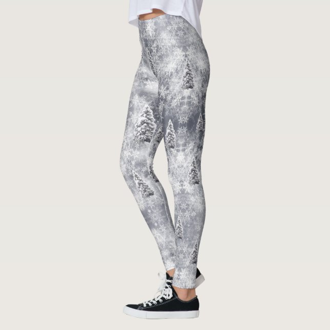 Winter Abstract Tree Grey Holiday Leggings (Left)