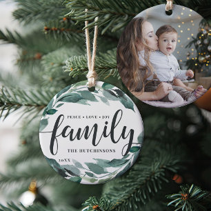 Winter Abundance Peace Love Joy Family Ceramic Ornament