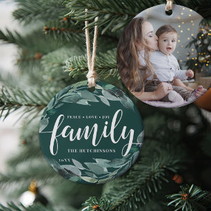 Winter Abundance Peace Love Joy Family Ceramic Ornament