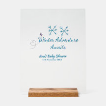 Winter Adventure awaits baby shower blue snowflake