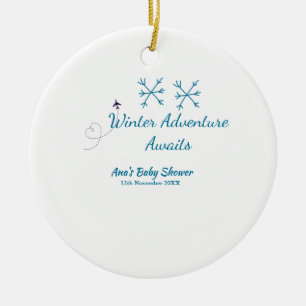 Winter Adventure awaits baby shower blue snowflake Ceramic Ornament