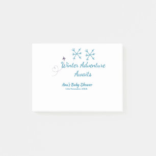 Winter Adventure awaits baby shower blue snowflake Post-it Notes