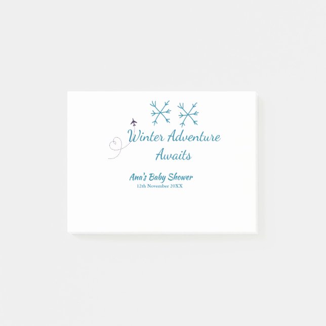 Winter Adventure awaits baby shower blue snowflake Post-it Notes (Front)