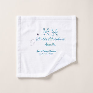 Winter Adventure awaits baby shower blue snowflake Wash Cloth