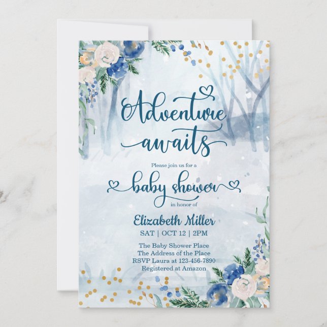 Winter Adventure Awaits Watercolor Baby Shower (Front)