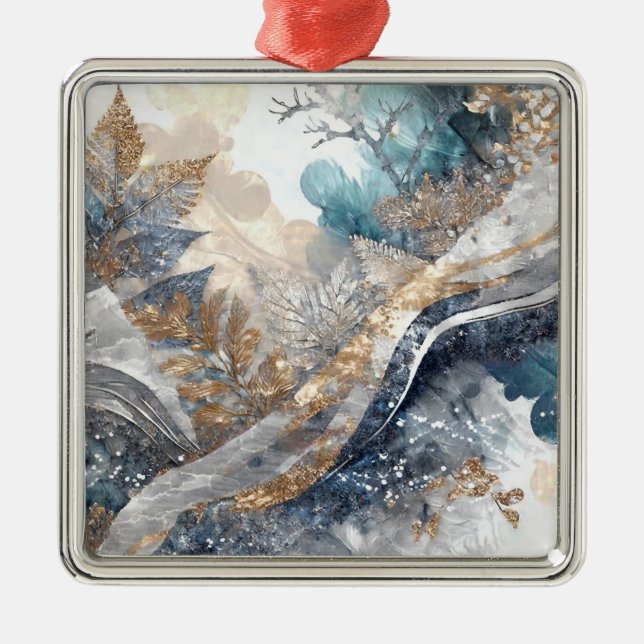 Winter Alcohol Ink Art Christmas Ornament (Front)
