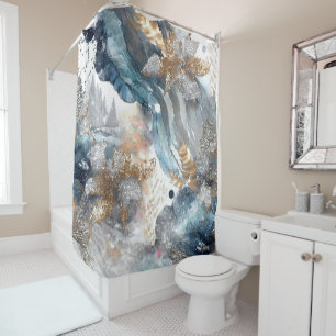 Winter Alcohol Ink Art Shower Curtain