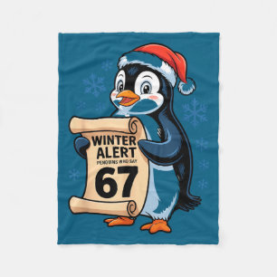 Winter Alert Penguins Who Say 67 Six Seven Meme Ch Fleece Blanket