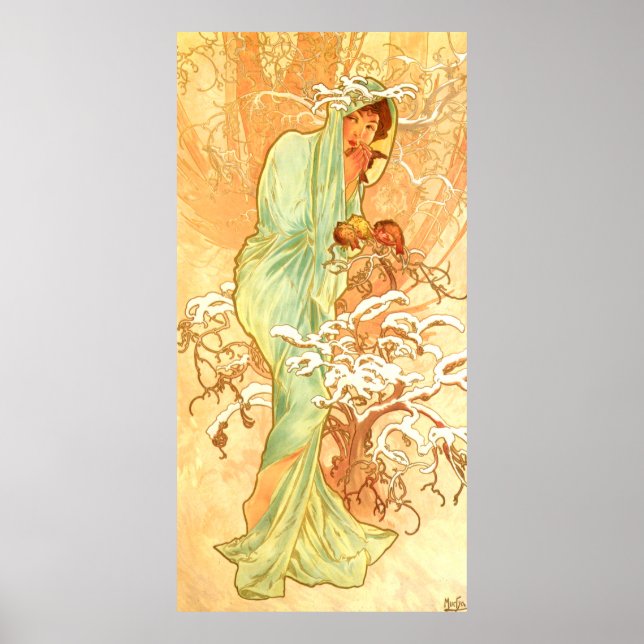Winter Alfons Mucha Art Nouveau Poster (Front)