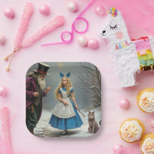 Winter Alice square paper plates