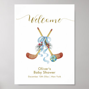 Winter All Star Bow Hockey Baby Shower Welcome Poster