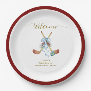 Winter All Star Hockey Baby Shower Welcome  Paper Plate