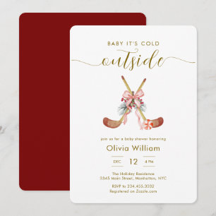 Winter All Stars Bow Hockey Girl Baby Shower Invitation