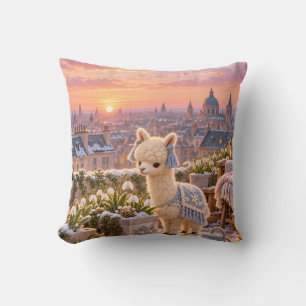 Winter Alpaca Snowdrop Rooftop Garden Throw Pillow