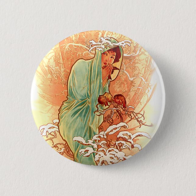 Winter - Alphonse Mucha Art Nouveau 2 Inch Round Button (Front)