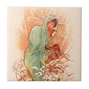 Winter - Alphonse Mucha Art Nouveau Tile